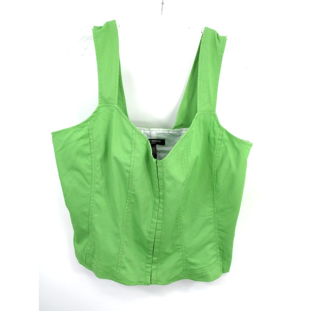Bisou Bisou Green Corset Cami Crop Tank Top Women 16 Y2K Hook Eye Sleeveless NWT